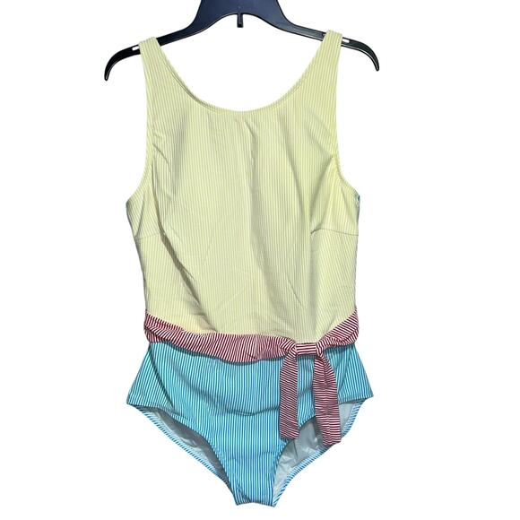 Lands' End One Piece Swimsuit Seersucker Nautical - Picture 2 of 12